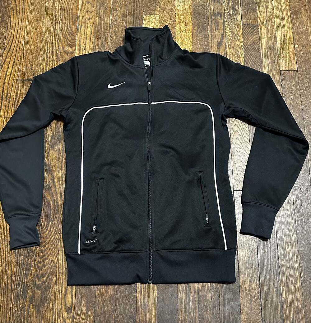 Nike Women's Dri-Fit Black Full Zip Athletic Track Jacket Size L Gym Workout